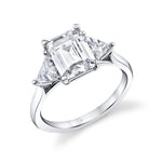 Sylvie 14k White Gold Three-Stone Cathedral Design Engagement Ring Setting