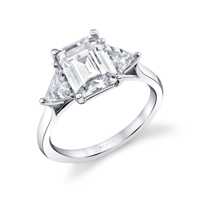 Sylvie 14k White Gold Three-Stone Cathedral Design Engagement Ring Setting