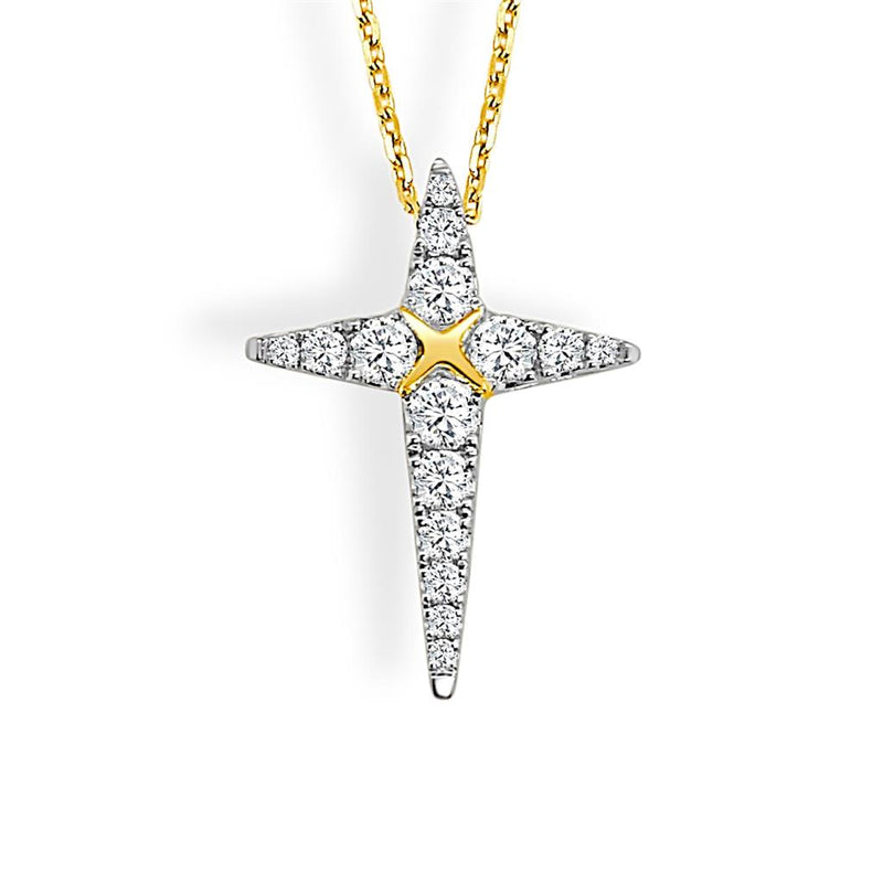 Frederic Sage 14k Yellow and White Gold Diamond Wrap Cross Pendant Necklace