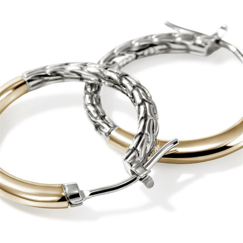 John Hardy 14k Yellow Gold and Sterling Silver Essentail Hoop Earrings