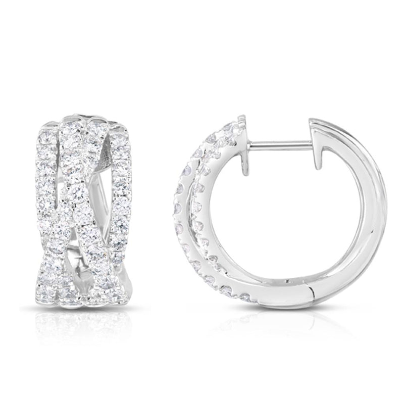 Davis Classics 14k White Gold Diamond Crossover Huggie Hoop Earrings