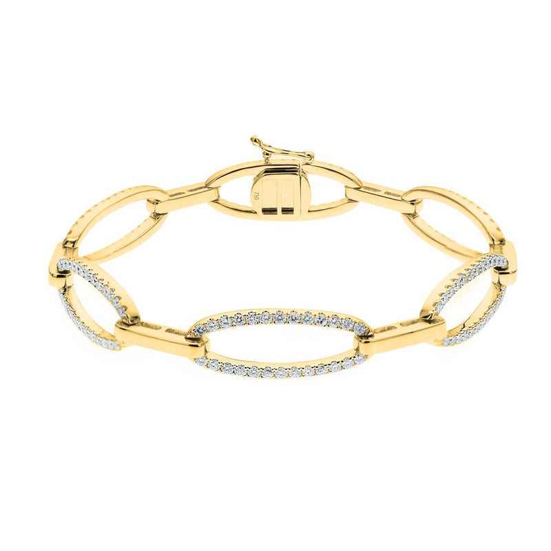 Davis Classics 18k Yellow Gold Open Oval Link Diamond Bracelet