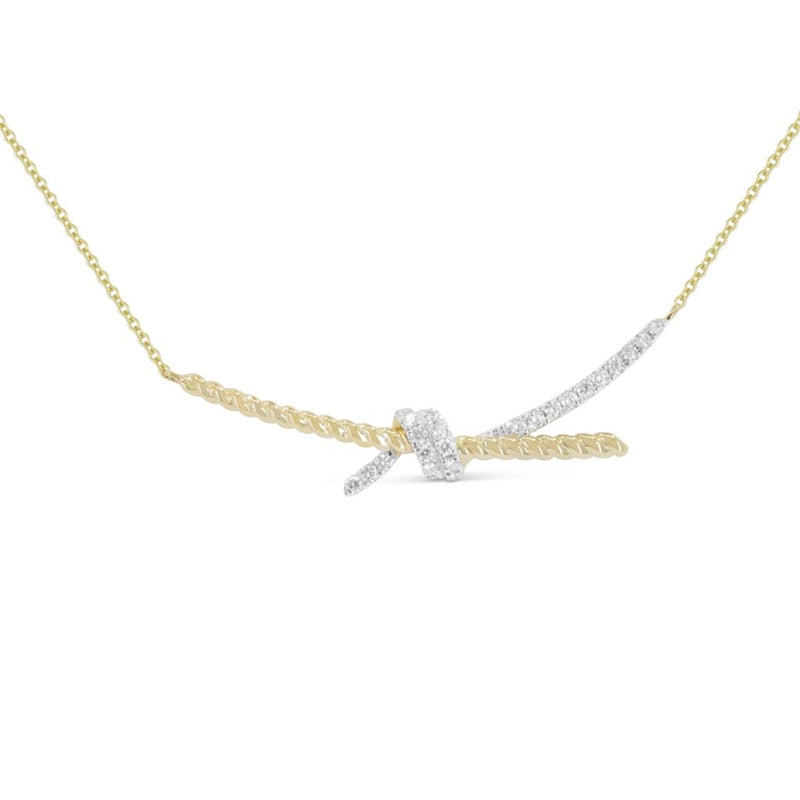 Madison L 14k Yellow Gold Wrap Design Diamond Bar Pendant Necklace