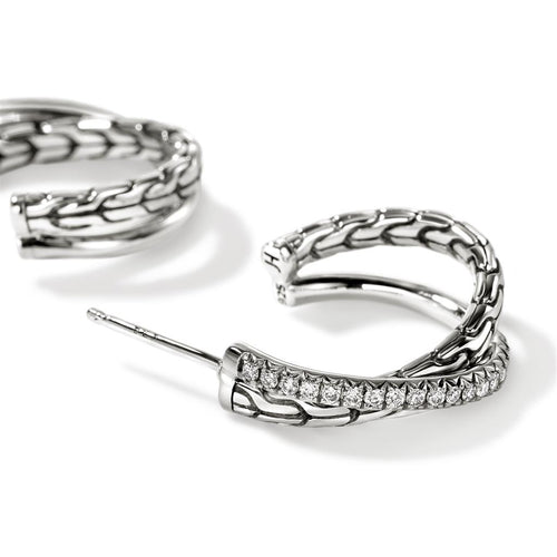 John Hardy Sterling Silver Essential Pavé Diamond Crossover Earring