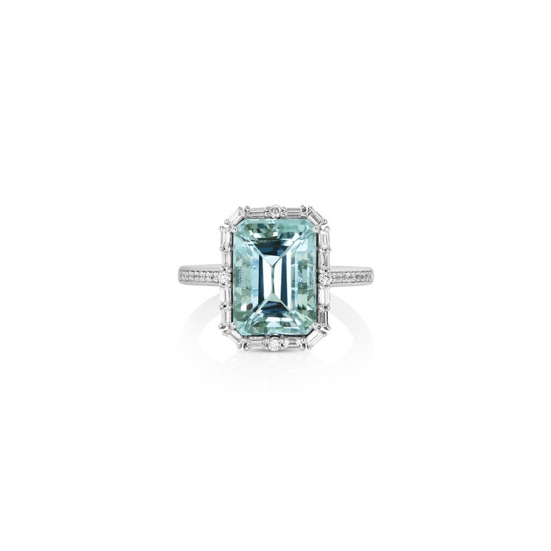 Yael 18k White Gold Art Deco Diamond Halo Fashion Ring