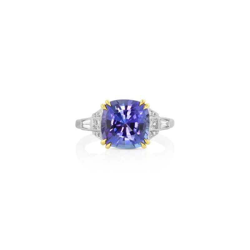 Yael 18k White and Yellow Gold Tanzanite and Diamond Vintage Design Ring