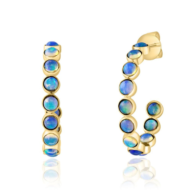 Davis Classics 14k Yellow Gold Ethiopian Opal J Hoop Earrings