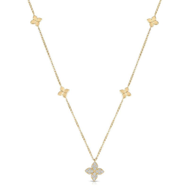 Roberto Coin 18k Yellow Gold Diamond by the Inch Floral Station Necklace