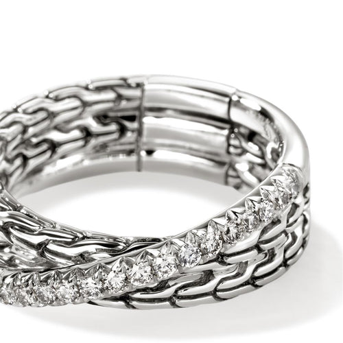 John Hardy Sterling Silver Essential Pavé Diamond Crossover Ring
