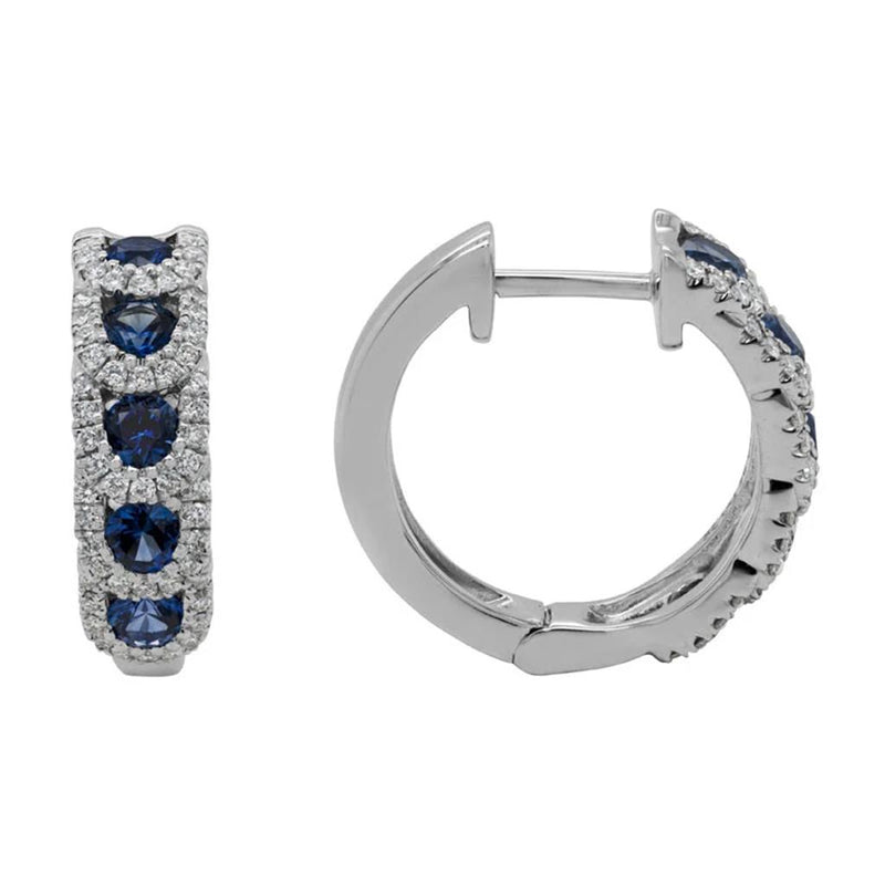 Davis Classics 14k White Gold Sapphire and Diamond Halo Hoop Earrings