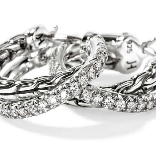 John Hardy Sterling Silver Essential Pavé Diamond Crossover Hoop Earrings