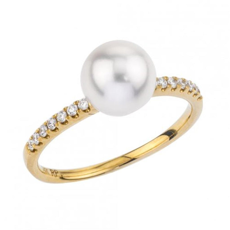 Davis Classics 14k Yellow Gold Akoya Pearl and Diamond Ring