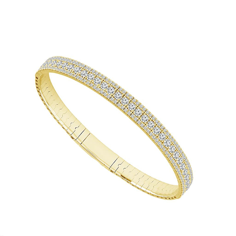 Davis Classics 14k Yellow Gold Flexie Collection Three Row Diamond Bangle Bracelet