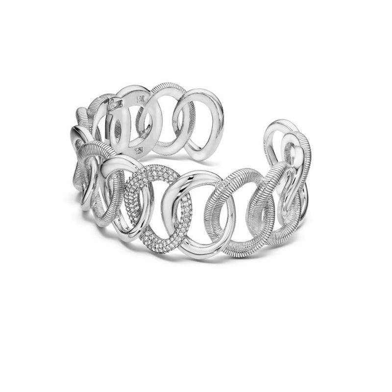 Judith Ripka Sterling Silver Rhodium Plated Eternity Collection Diamond Interlocking Link Kick Cuff Bracelet