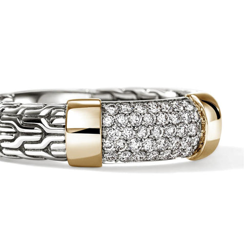 John Hardy 14k Yellow Gold and Sterling Silver Essential Pavé Diamond Ring
