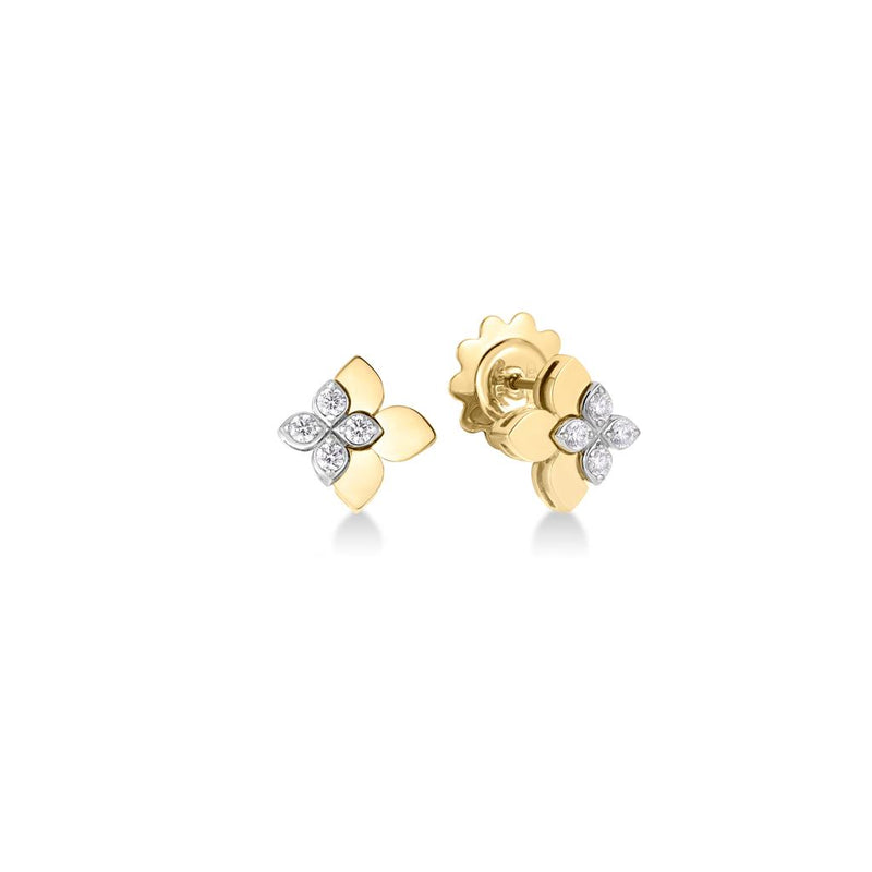 Roberto Coin 18k Yellow and White Gold Tiny Princess Diamond Stud Earrings