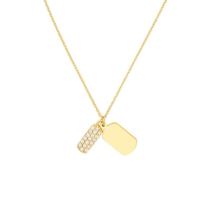 Davis Classics 14k Yellow Gold Double Mini Dog Tag Diamond Pendant Necklace