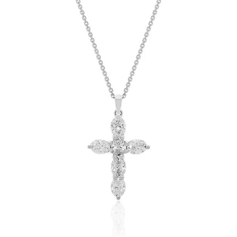 Davis Classics 18k White Gold Oval-Cut Diamond Cross Pendant