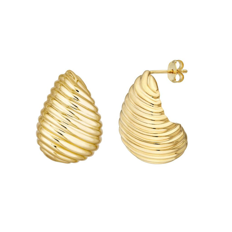 Davis Classics 14k Yellow Gold Teardrop Swirl Puff Earrings
