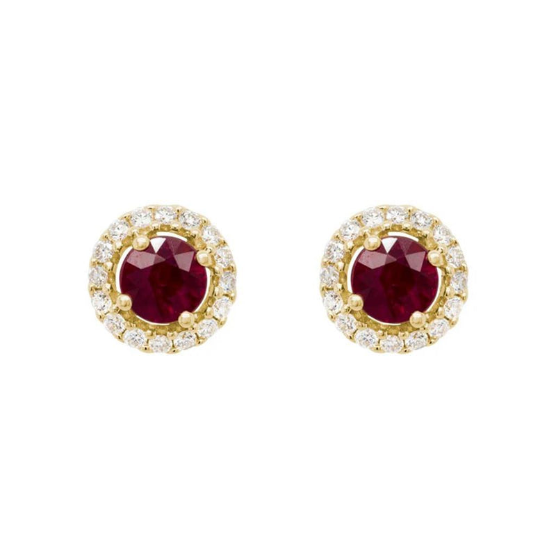 Davis Classics 14k Yellow Gold Ruby and Diamond Halo Stud Earrings