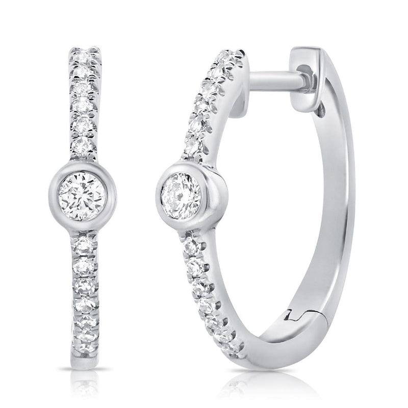 Davis Classics 14k White Gold Diamond Huggie Hoop Earrings