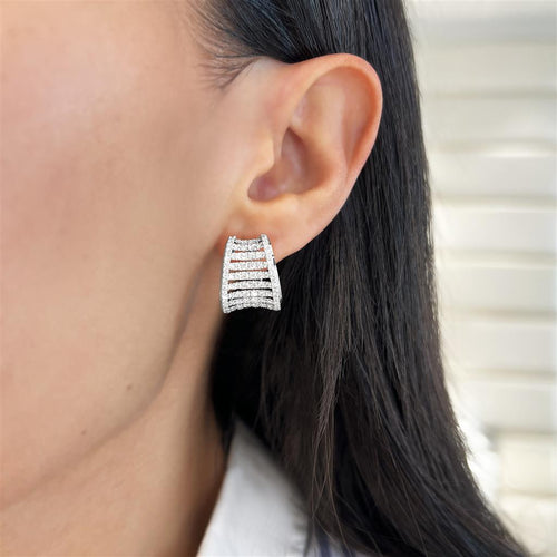 Charles Krypell 18k White Gold Birdcage Collection Multi-Row Diamond Huggie Hoop Earrings