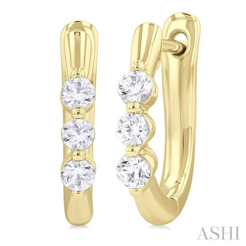 Davis Classics 14k White Gold Three-Stone Diamond Huggie Hoop Earrings