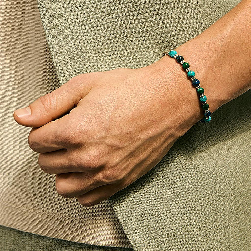 John Hardy Sterling Silver Chrysocolla, Malachite, and Turquoise Beaded Bracelet