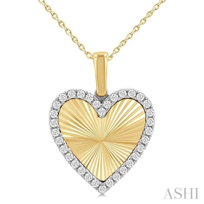 Davis Classics 14k Yellow and White Gold Diamond Halo Fluted Clover Pendant Necklace