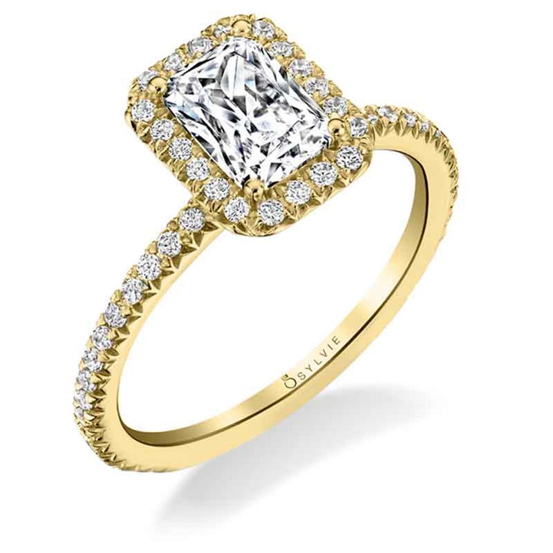 Sylvie 14k Yellow Gold Emerald-Cut Halo Design Engagement Ring Setting