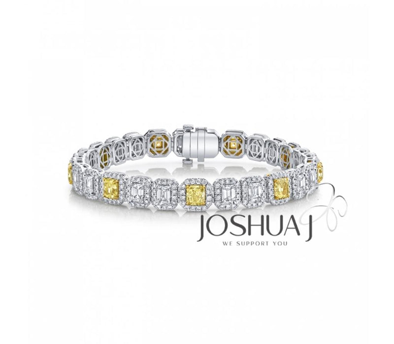 Davis Classics Platinum and 18k Yellow Gold Halo Design Diamond Tennis Bracelet