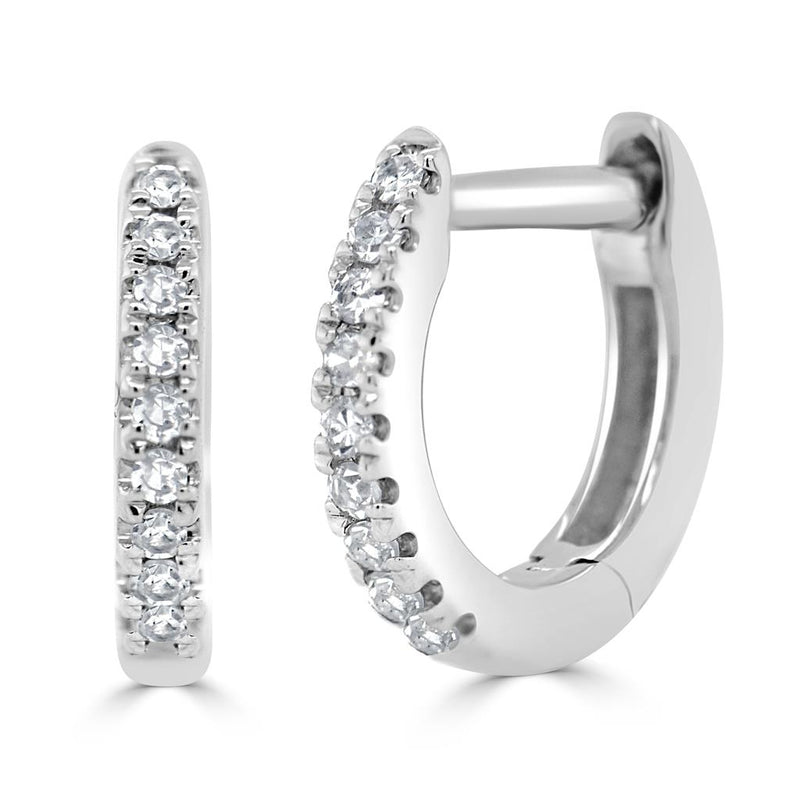 Davis Classics 14k White Gold Small Diamond Huggie Hoop Earrings