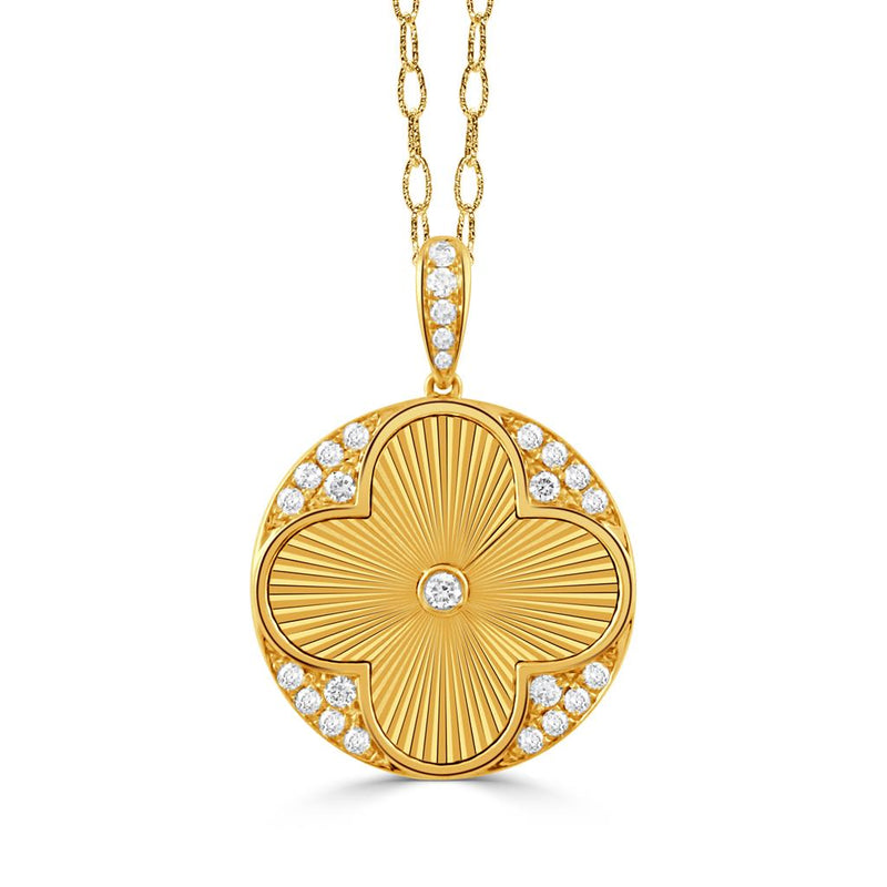 Doves 18k Yellow Gold Helios Floral Fluted Diamond Disc Pendant
